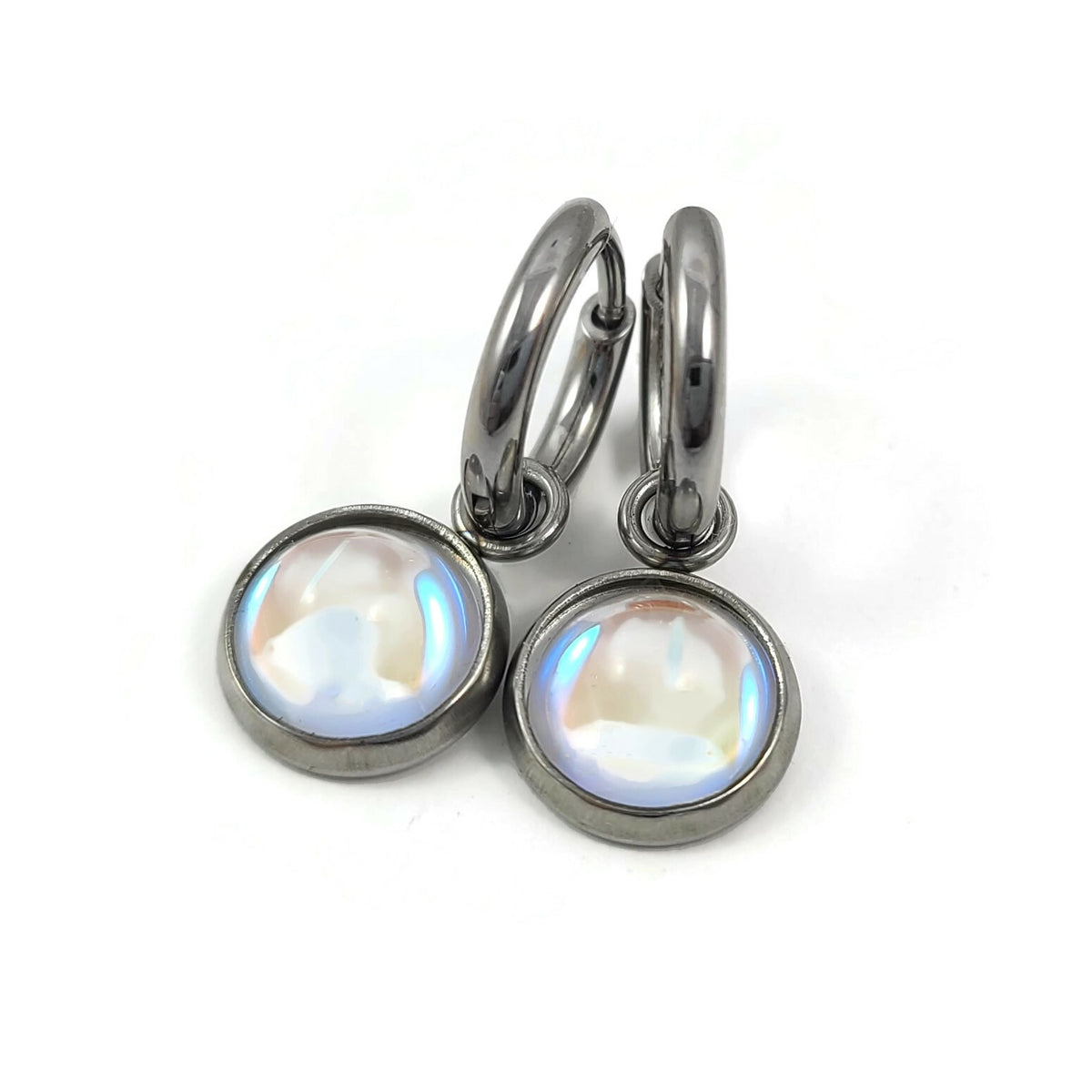 Opalite earring charms with Titanium huggie hoops