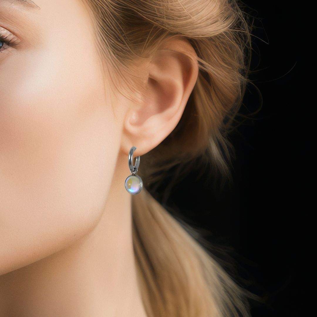 Opalite earring charms with Titanium huggie hoops