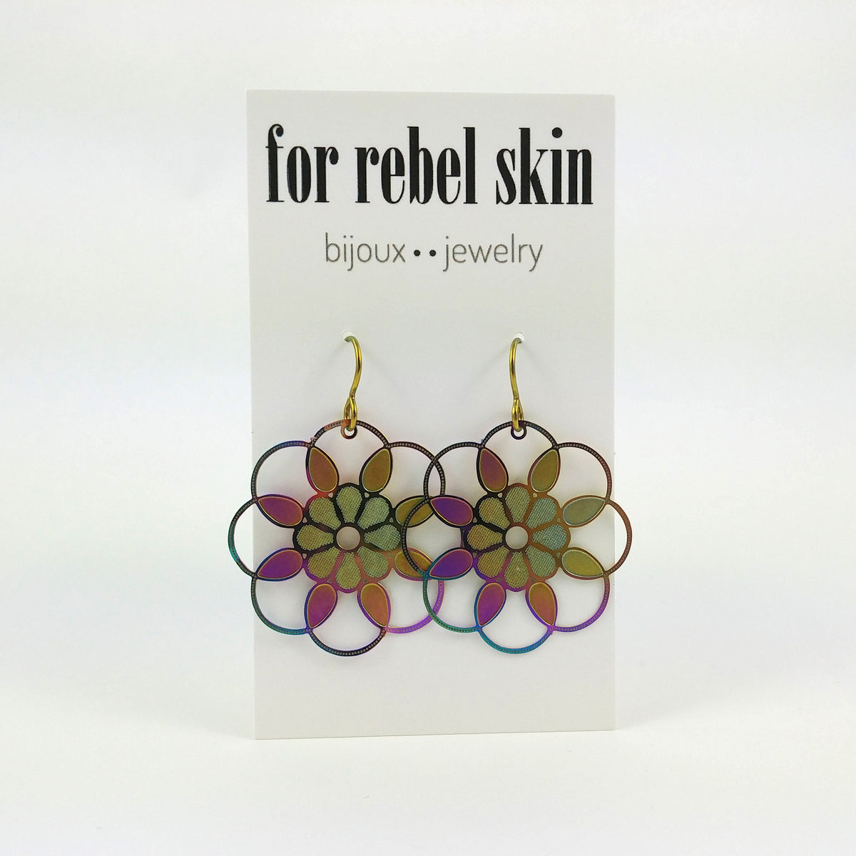 Rainbow filigree rosace drop dangle niobium earrings - Hypoallergenic art deco earrings