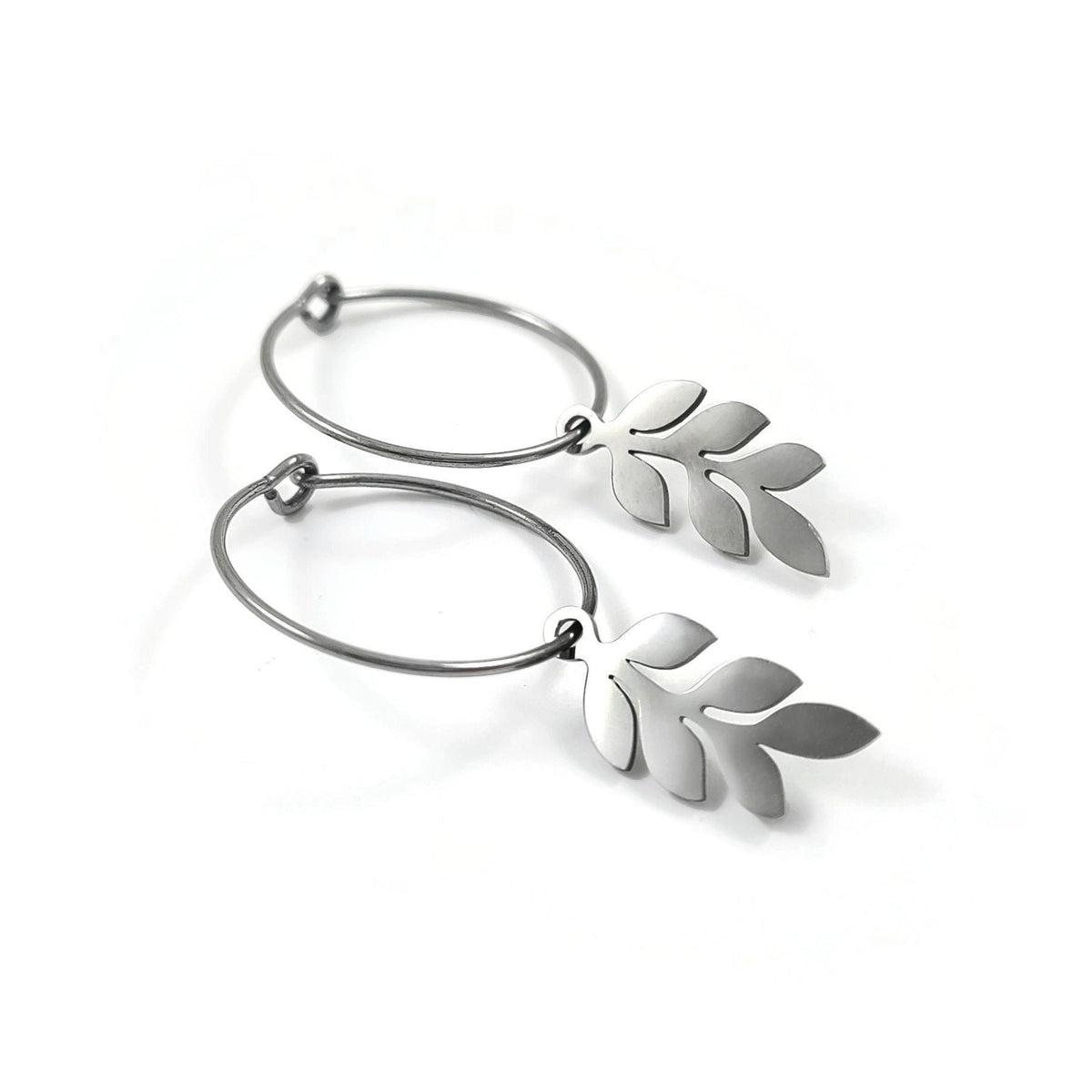 Botanical hoop earrings, Implant grade pure titanium jewelry for sensitive ears, Tarnish free
