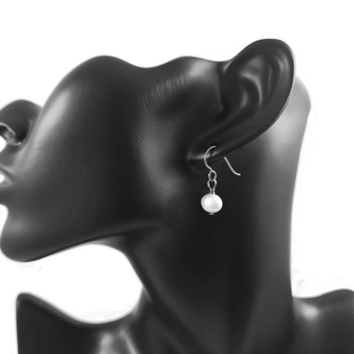 Real freshwater pearl drop earrings, Hypoallergenic implant grade pure titanium jewelry, Tarnish free