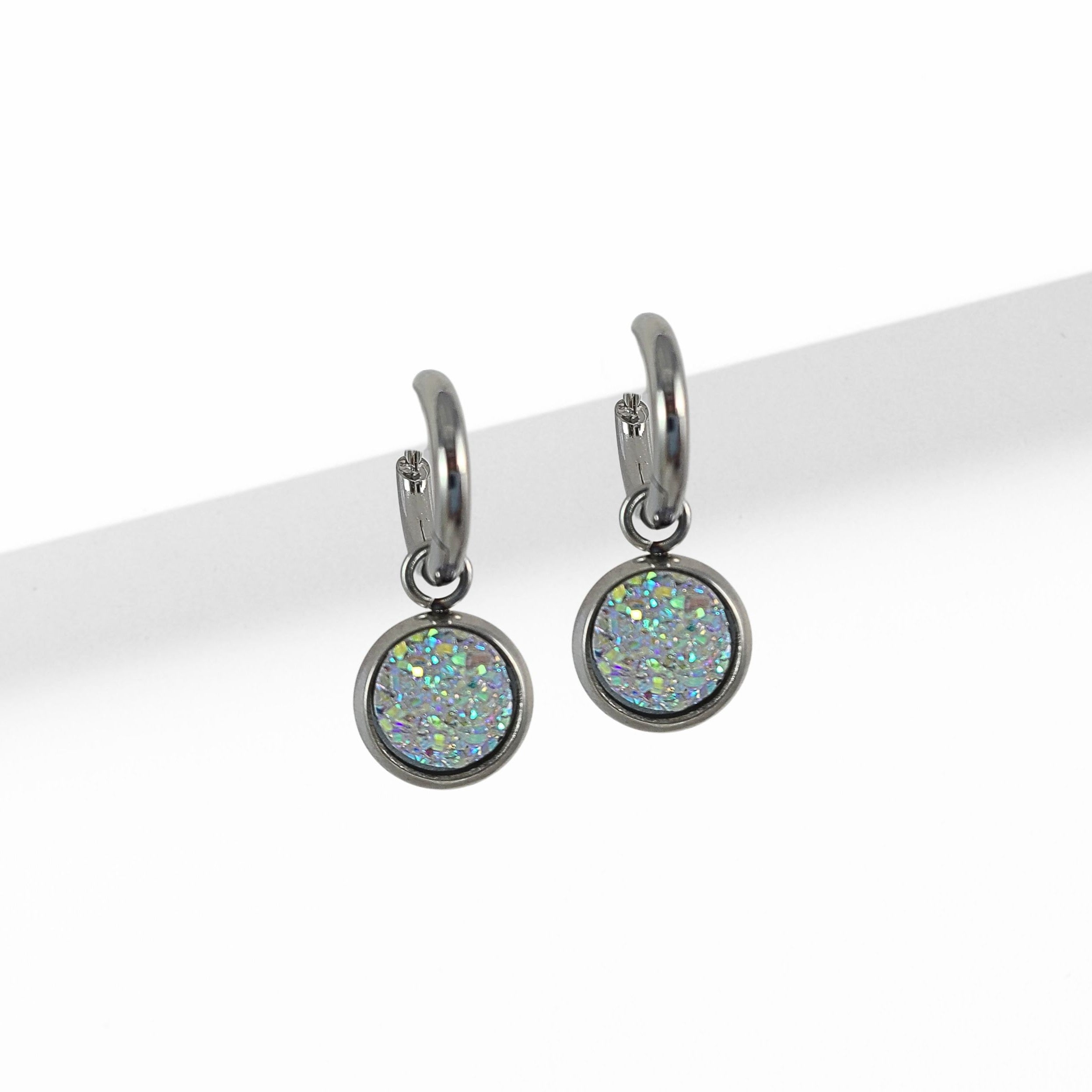 Druzy earring charms with Titanium huggie hoops