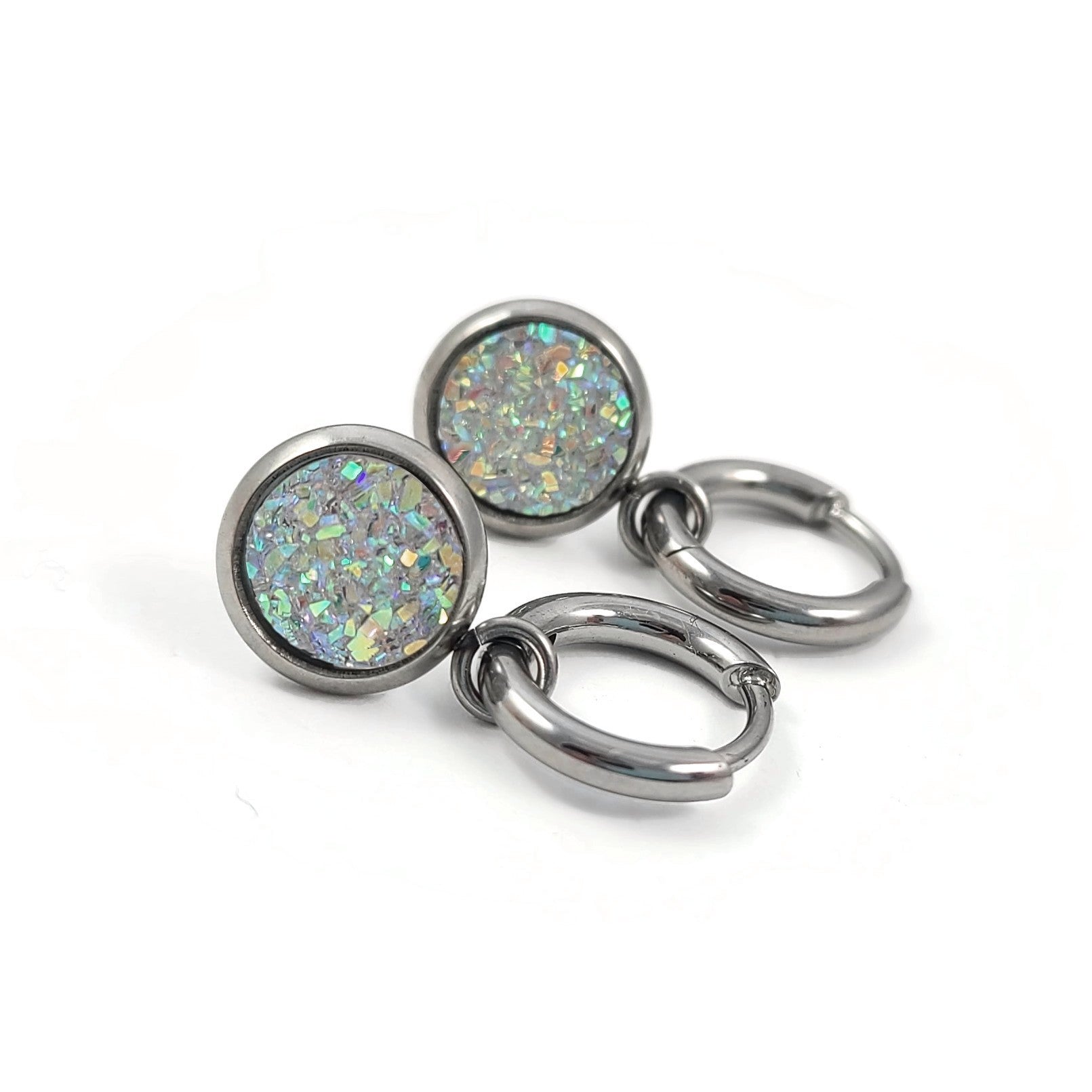 Druzy earring charms with Titanium huggie hoops