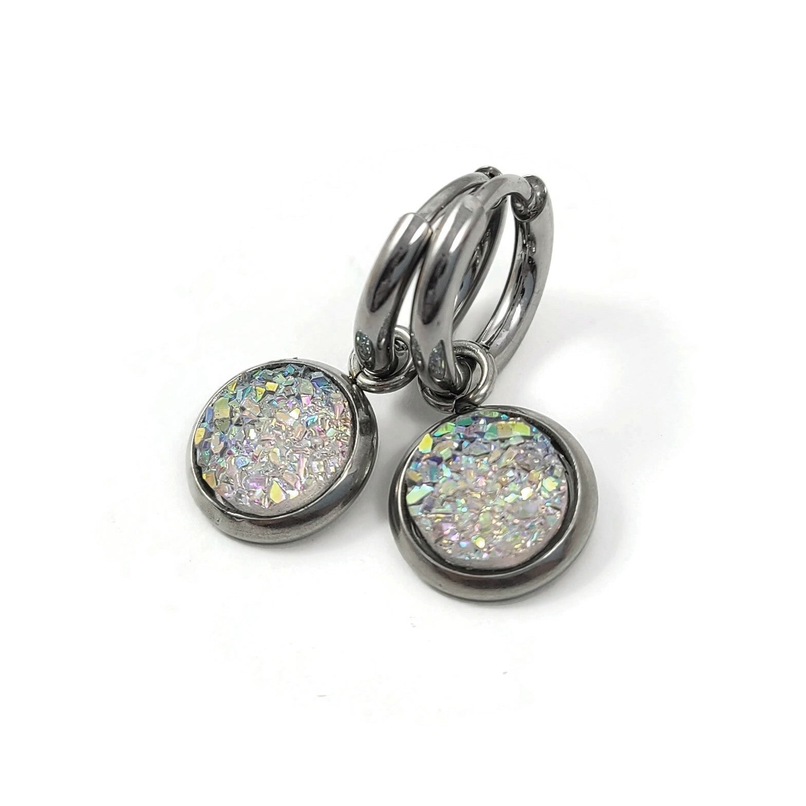 Druzy earring charms with Titanium huggie hoops