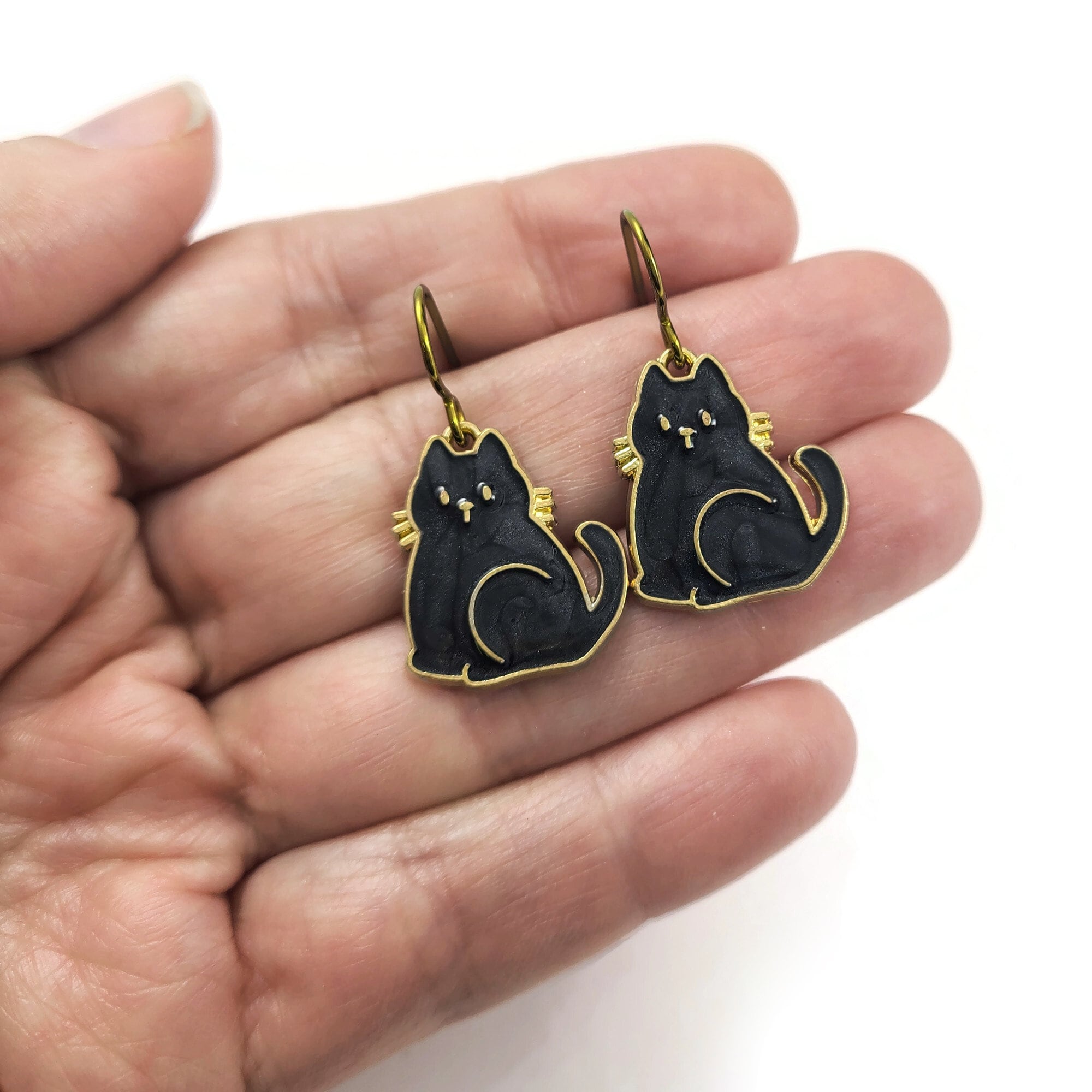 Cat earrings, Hypoallergenic pure niobium jewelry, Black, White