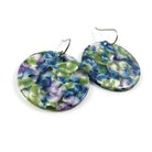 Blue and green tropical round dangle earrings - Hypoallergenic pure titanium and acrylic earrings