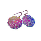 Rainbow filigree flower drop dangle niobium earrings - Hypoallergenic feather earrings