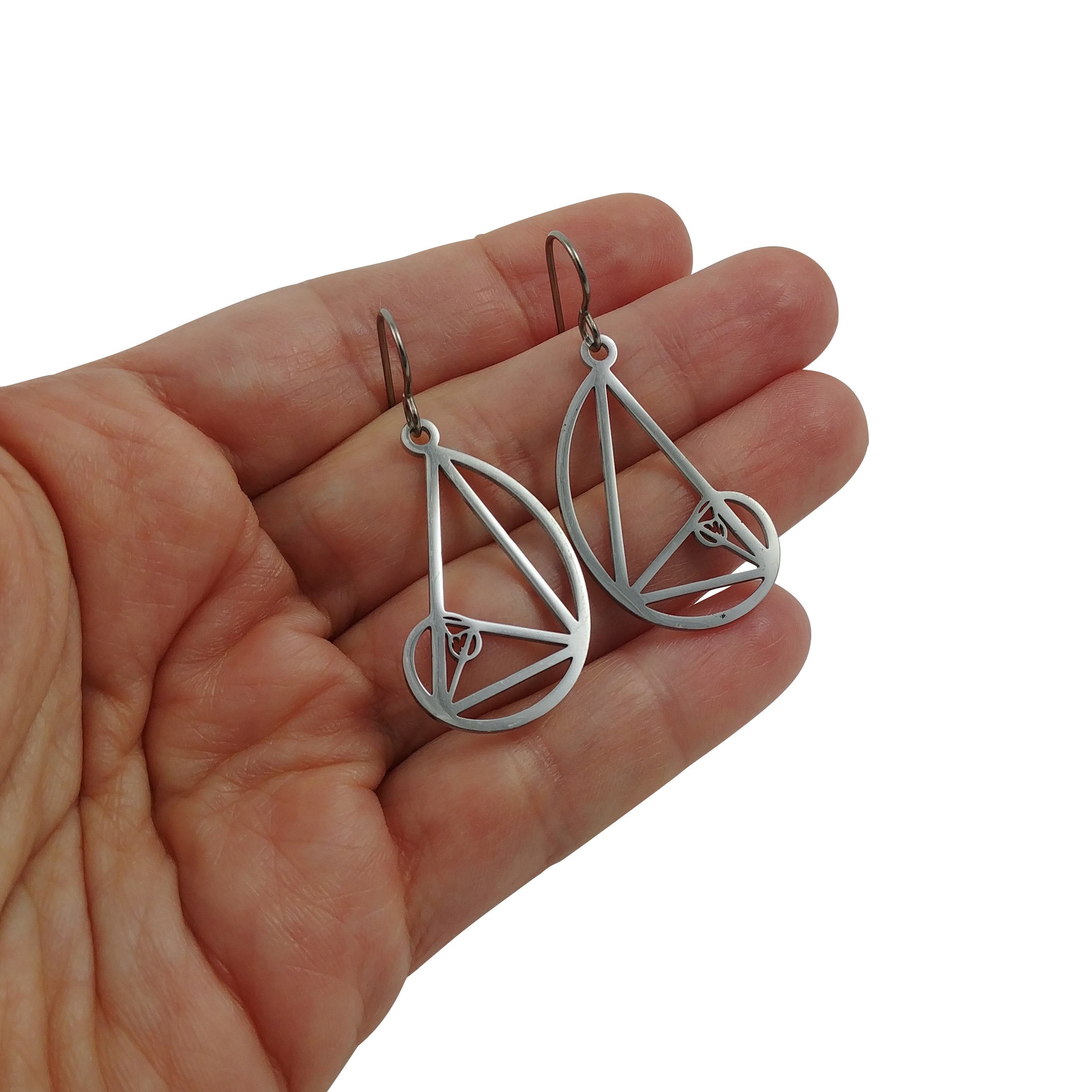 Fibonacci dangle earrings - Pure titanium and stainless steel