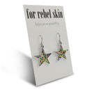 Silver star with glitter, sequins, paillette dangle earrings - Hypoallergenic pure titanium and acrylic