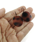 Brown and black dangle earrings, Hypoallergenic bronze niobium jewelry, Tortoise acetate round drop earrings