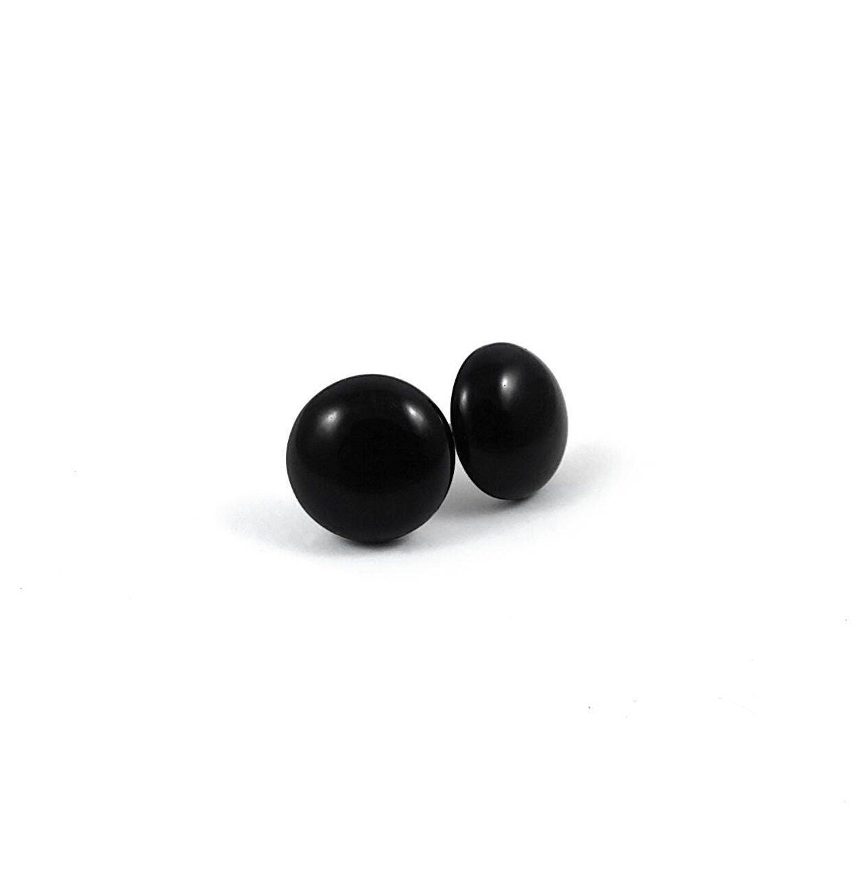 Black agate stud earrings, Pure titanium and gemstone jewelry