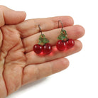 Red cherry earrings, Pure titanium drop earrings, Fun fruit jewelry gift