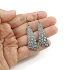 Silver triangle dangle earrings, Pure titanium and stainless steel jewelry, Floral unique statement earrings