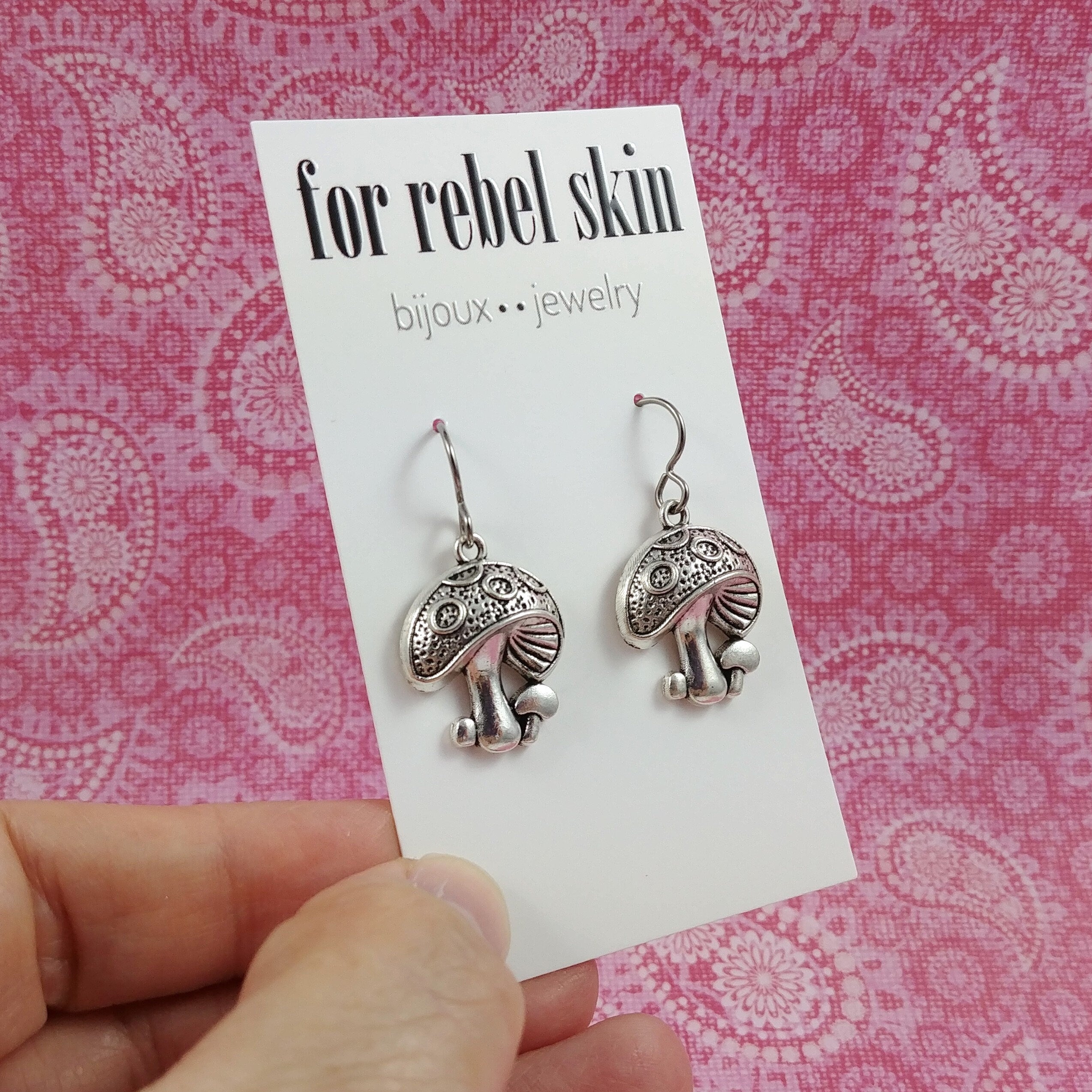 Fun fairy mushroom earrings, Cottagecore dangle earrings, Hypoallergenic titanium jewelry