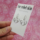 Silver cat drop earrings, Cat lover gift, Cute heart earrings, Hypoallergenic titanium jewelry