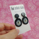 Sun drop earrings, Celestial black acrylic earrings, Titanium jewelry for sensitive ears