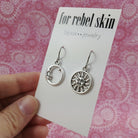 Moon and sun mismatched earrings, Unique silver celestial jewelry, Pure implant grade titanium dangle earrings