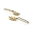 Minimalist leaves drop earrings, Dainty gold branch earrings, Pure niobium threader for sensitive ears