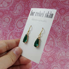 Emerald crystal dangle earrings, Pure niobium nickel free jewelry, Faceted teardrop gold earrings