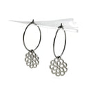 Chrysanthemum flower hoop earrings, Implant grade pure titanium jewelry for sensitive ears, Tarnish free