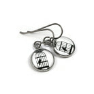 Bird in a cage drop earrings, Hypoallergenic pure titanium jewelry, Cute dainty white earrings