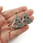 Fun cheese earrings, Hypoallergenic pure titanium jewelry, Gray resin dangle earrings