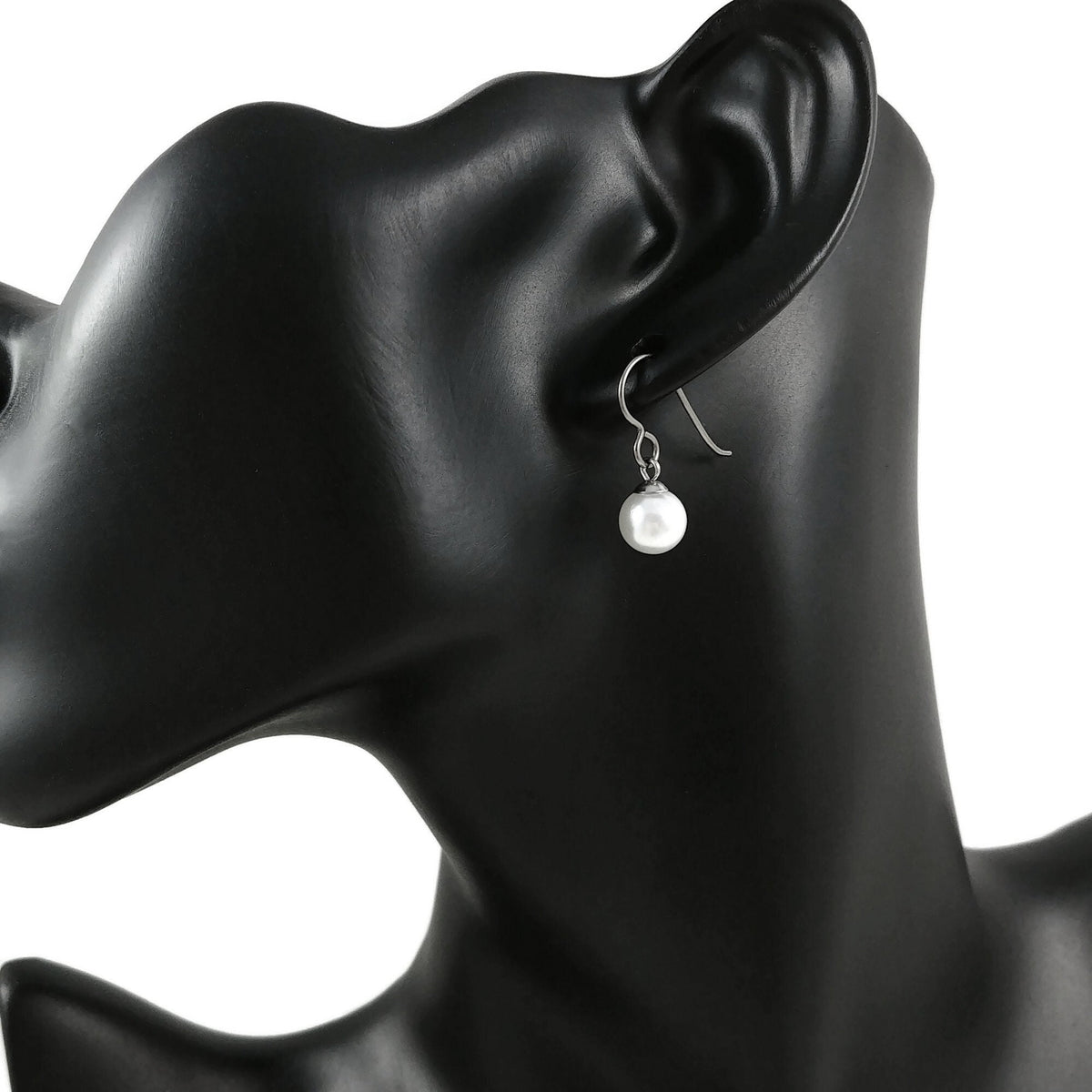 Minimalist pearl drop earrings, Hypoallergenic pure titanium jewelry, Implant grade safe for sensitive ears