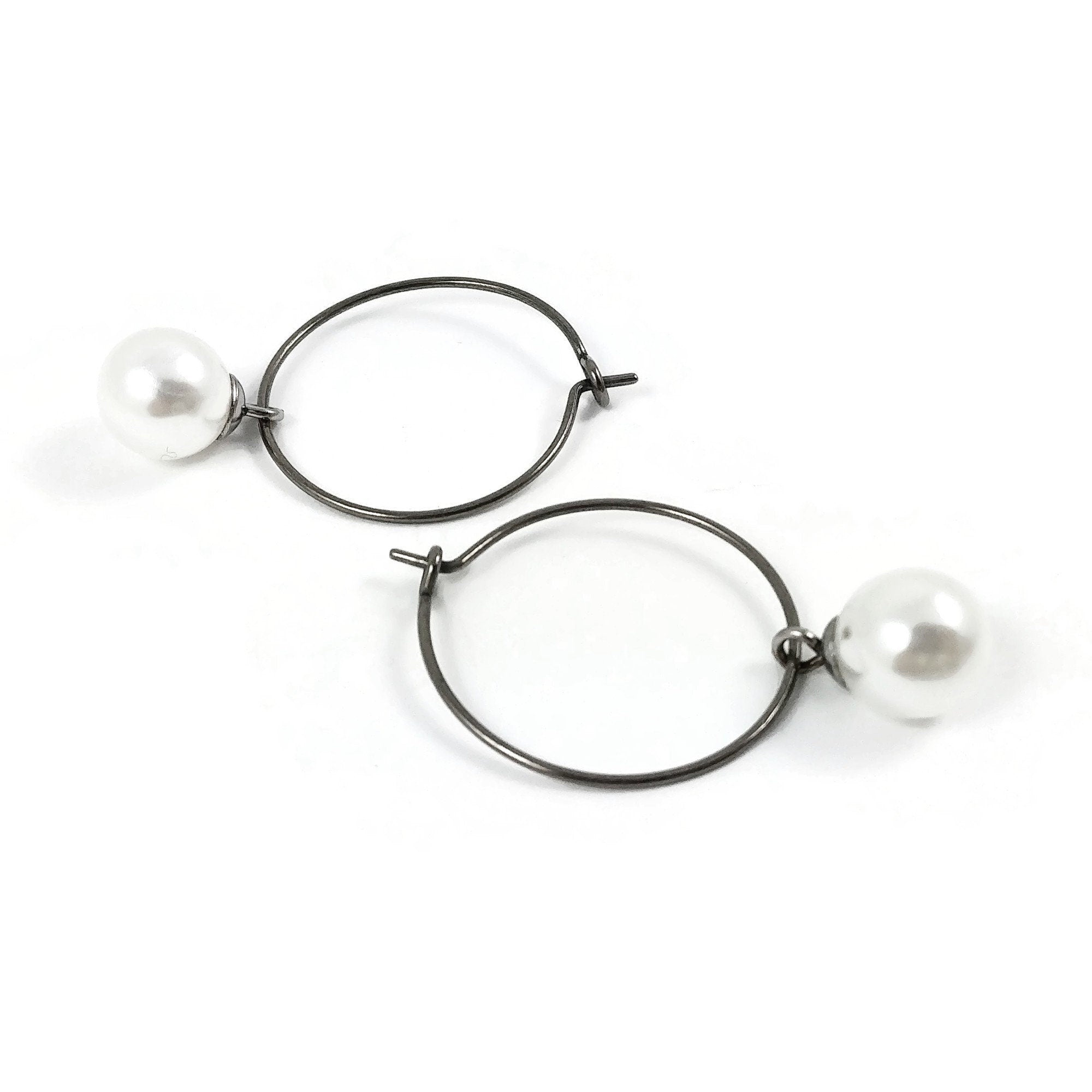 Minimalist pearl hoop earrings, Hypoallergenic pure titanium jewelry, Implant grade safe for sensitive ears