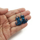 Blue cat earrings, Hypoallergenic pure titanium jewelry, Acetate acrylic dangle earrings