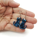 Blue cat earrings, Hypoallergenic pure titanium jewelry, Acetate acrylic dangle earrings