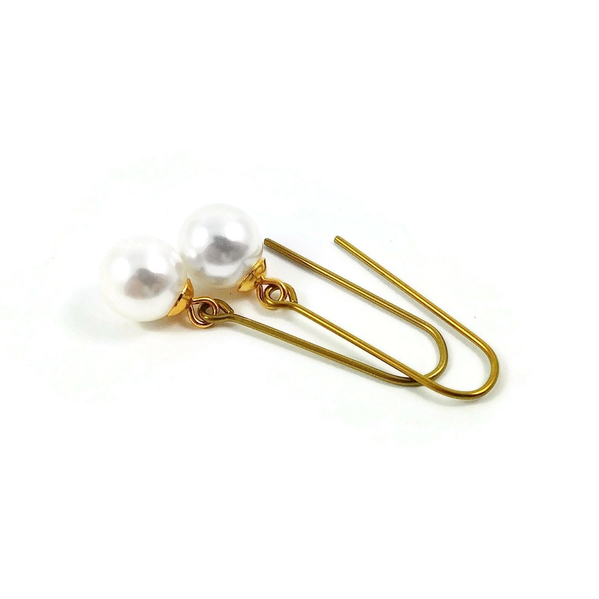 Minimalist pearl earrings, Hypoallergenic pure niobium jewelry, Gold dainty threader earrings