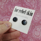 Midnight black and silver faceted glitter stud earrings - Hypoallergenic pure titanium and resin