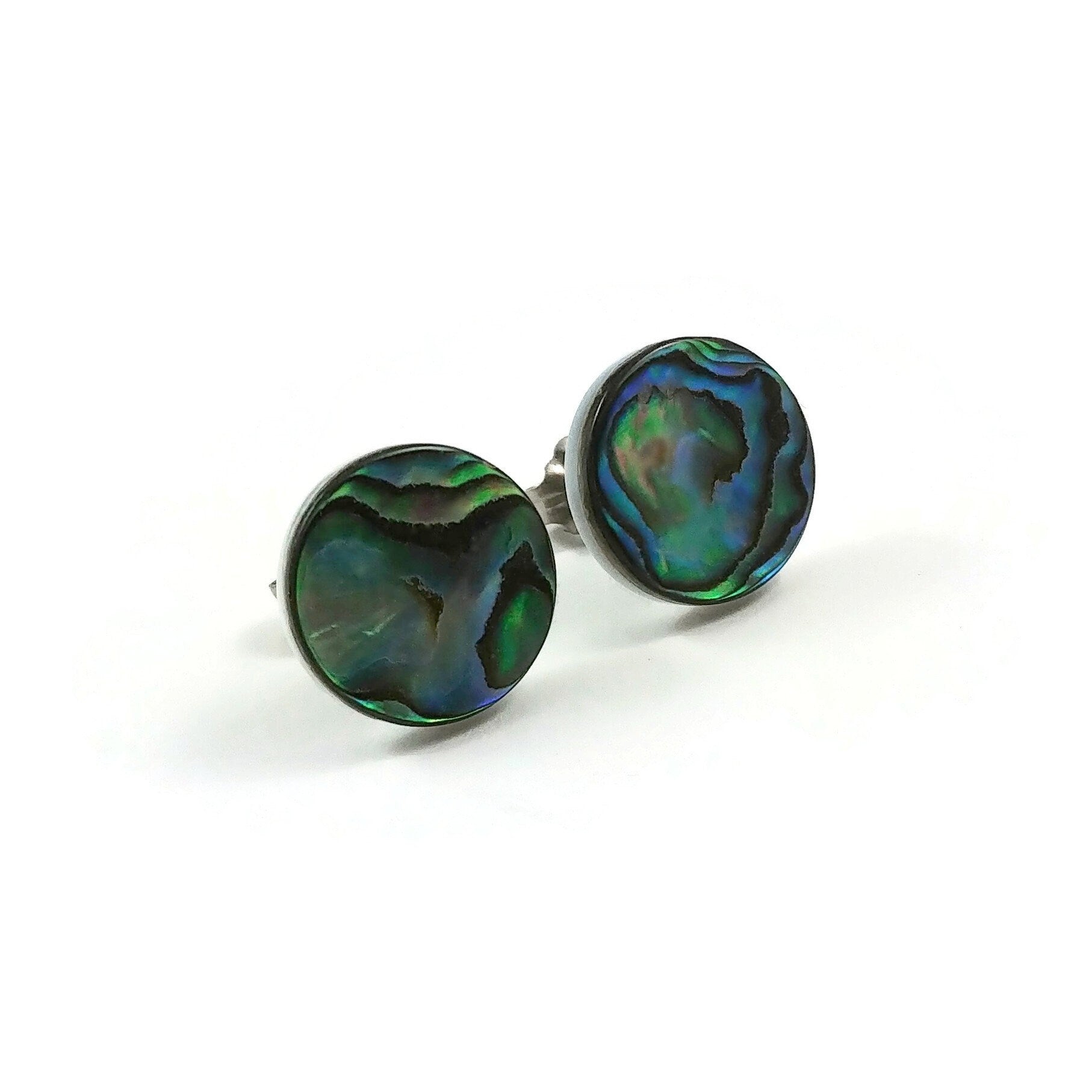 Abalone shell stud earrings, Pure implant grade titanium jewelry