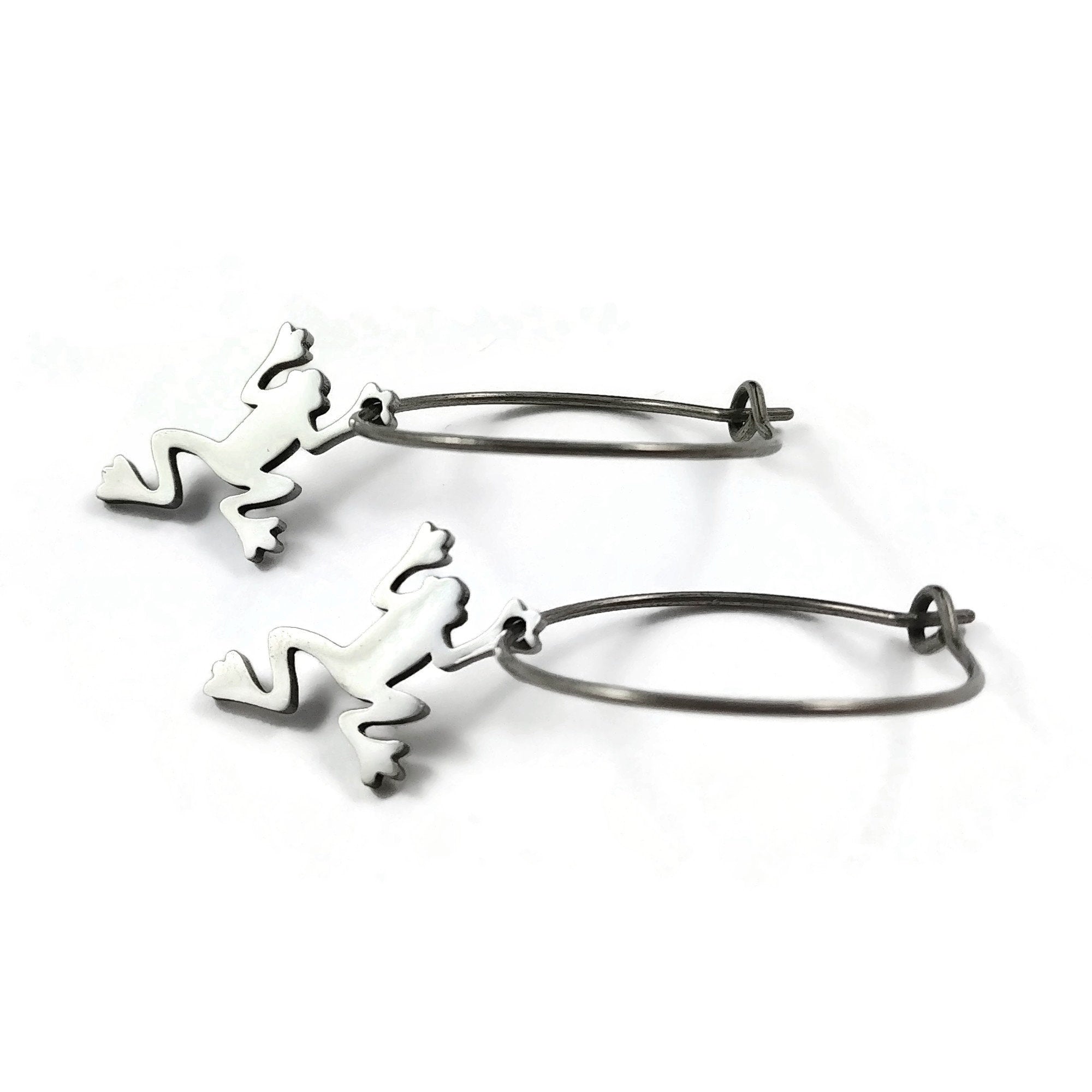 Dainty frog earrings, Pure implant grade titanium for sensitive ears, Fun handmade gift, Hoop earrings