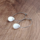 Pearl white drop hoop earrings, Hypoallergenic pure titanium jewelry, Implant grade safe for sensitive ears