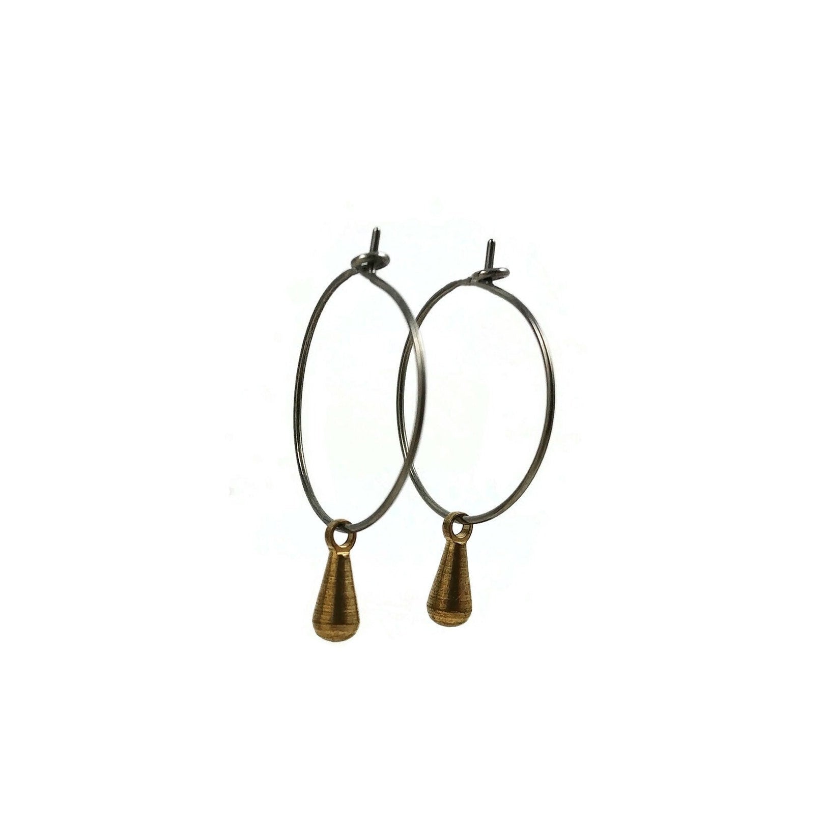 Titanium hoops with teardrop charms, Hypoallergenic jewelry, Lightweight earrings for sensitive ears