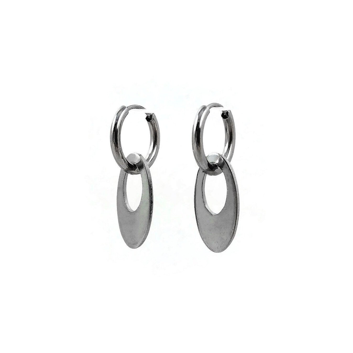 Oval drop hoop earrings, Implant grade pure titanium jewelry for sensitive ears, Tarnish free