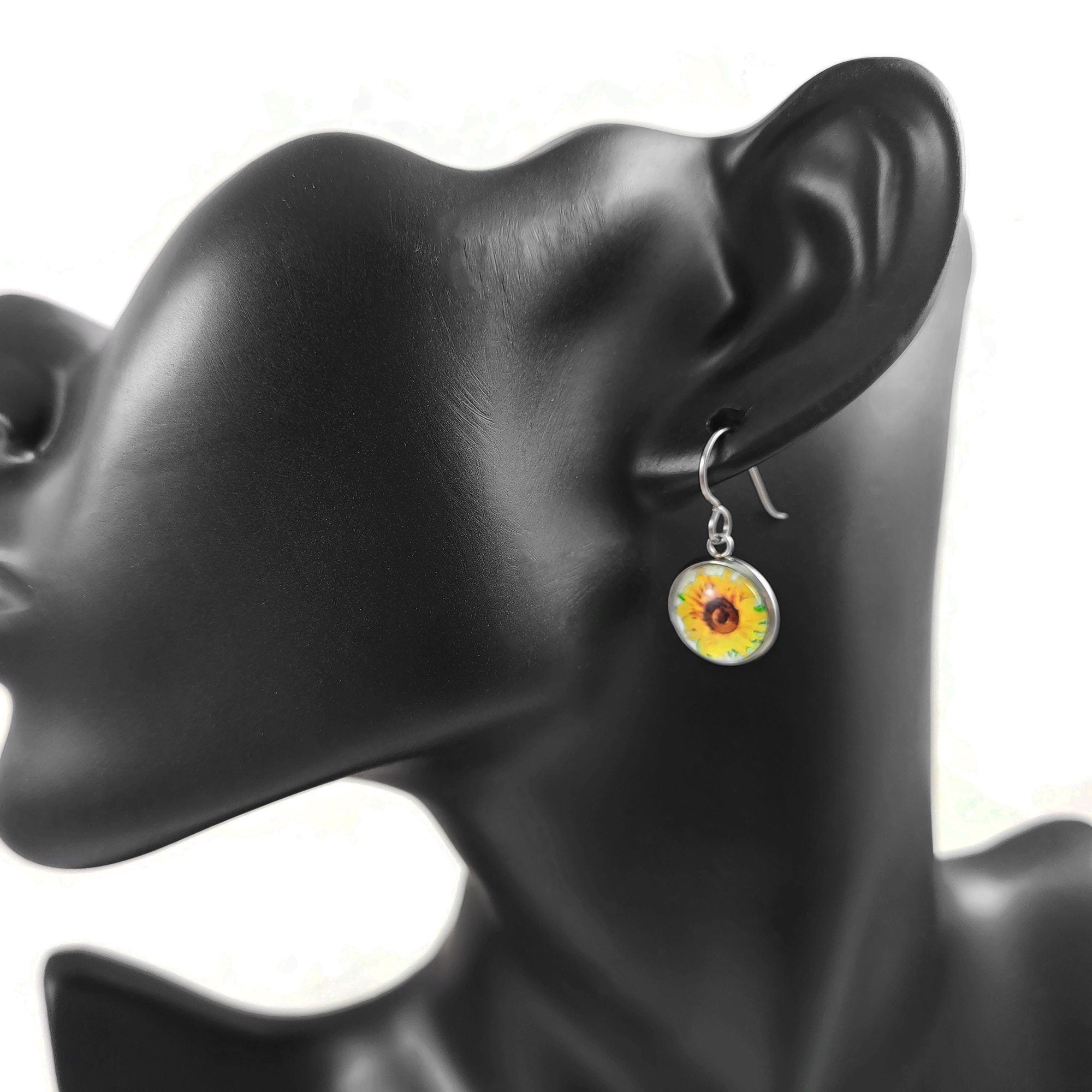 Sunflower earrings, Implant grade pure titanium jewelry, Cute everyday earrings