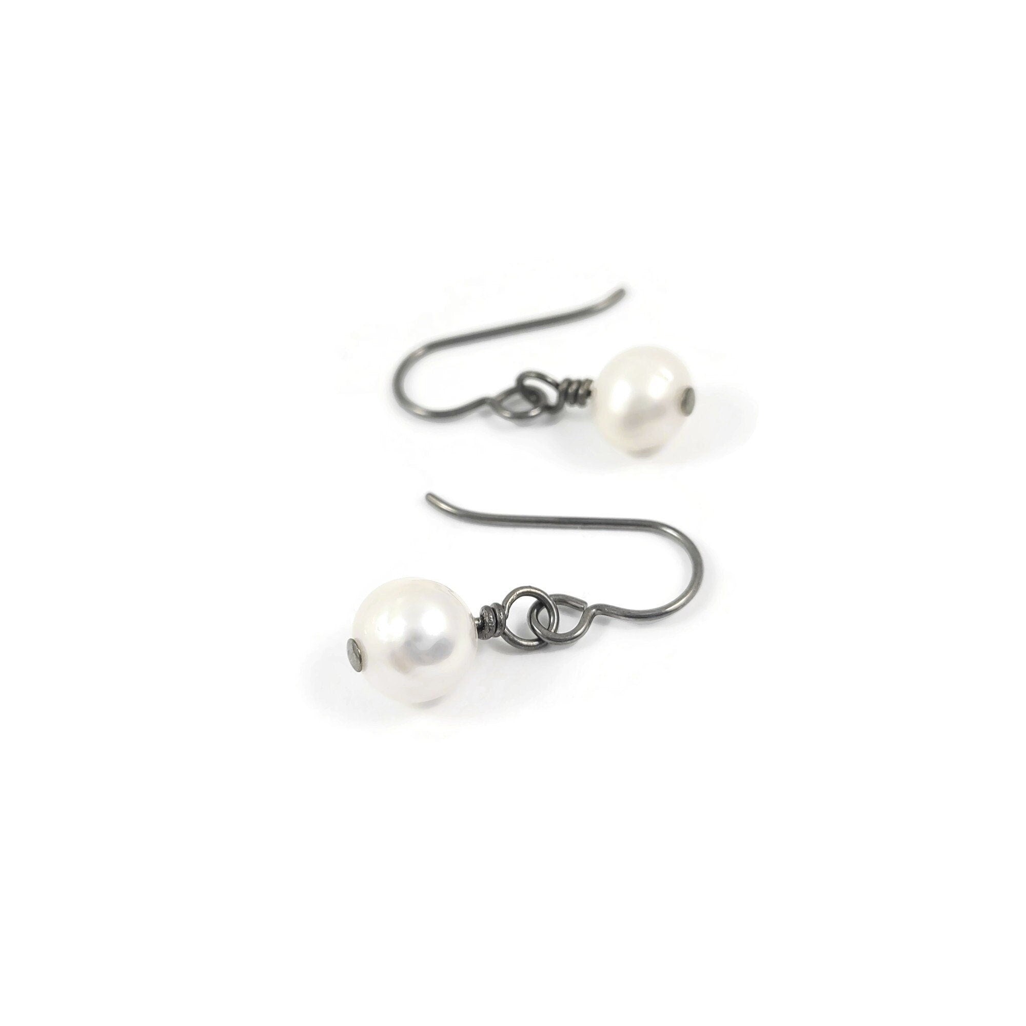 Real freshwater pearl drop earrings, Hypoallergenic implant grade pure titanium jewelry, Tarnish free