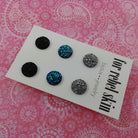 Druzy stud earrings, Hypoallergenic implant grade titanium jewelry, Sparkly resin earrings