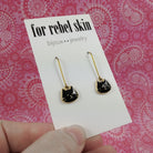 Dainty black cat earrings, Pure niobium dangle earrings, Hypoallergenic gold earrings, Fun gift for her