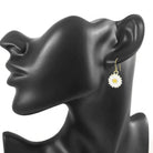 Small daisy drop earrings, Hypoallergenic niobium for sensitive ears, White and gold jewelry
