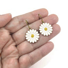 Daisy earrings, Hypoallergenic niobium, White and gold jewelry, Cute floral gift