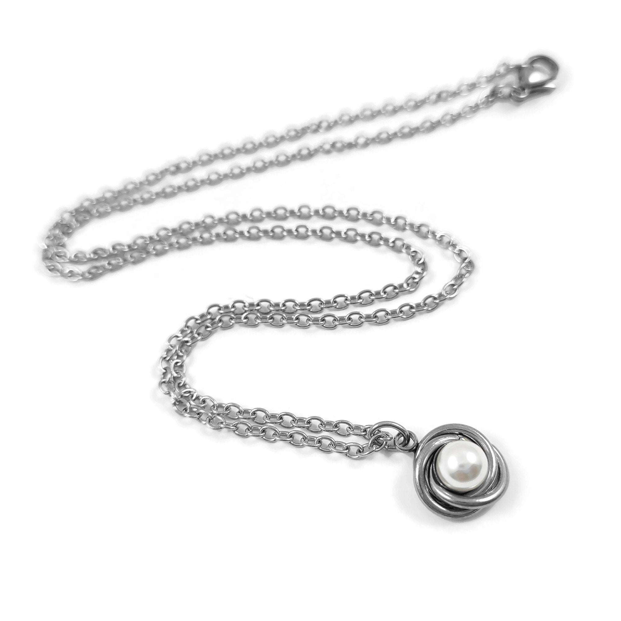 Pearl drop necklace, Hypoallergenic surgical steel, Waterproof non tarnish jewelry, Dainty silver chain, Gift for her