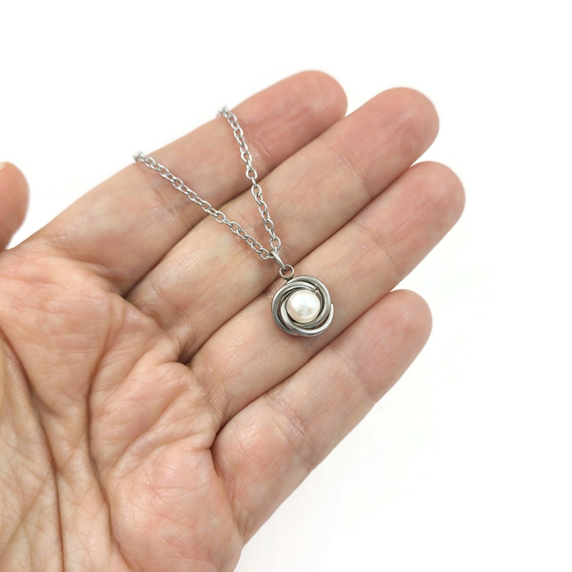 Pearl drop necklace, Hypoallergenic surgical steel, Waterproof non tarnish jewelry, Dainty silver chain, Gift for her