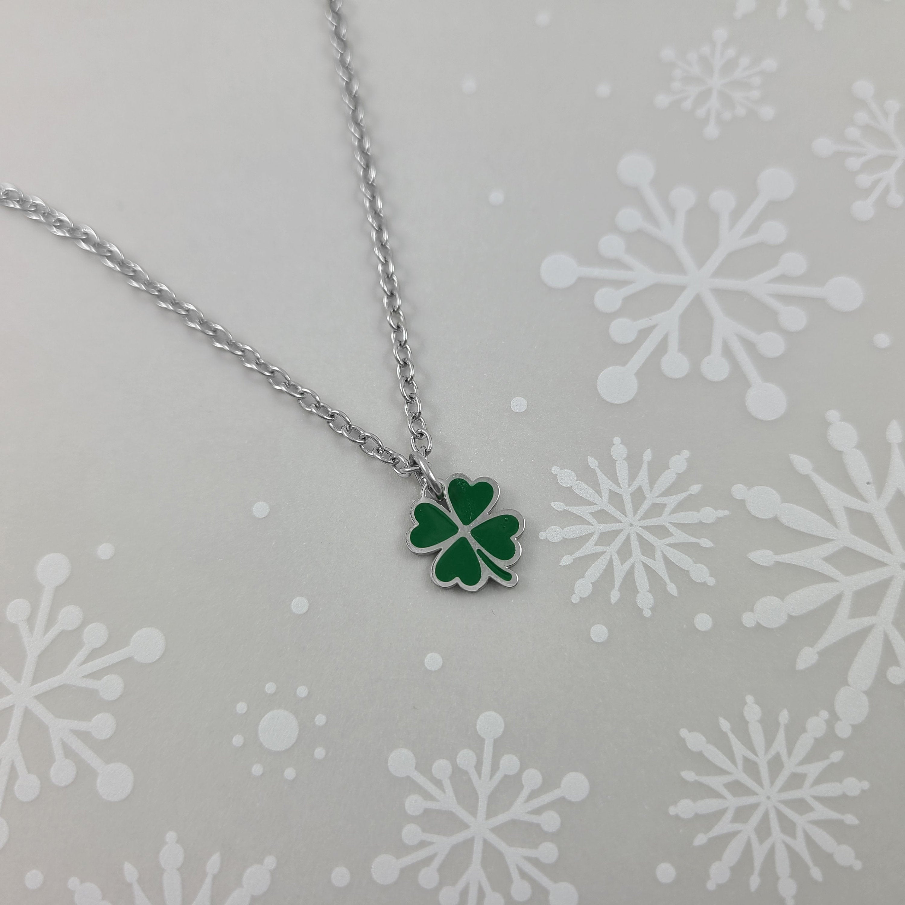 Four leaf clover necklace, Hypoallergenic surgical steel, Waterproof non tarnish jewelry, Lucky charm gift for her