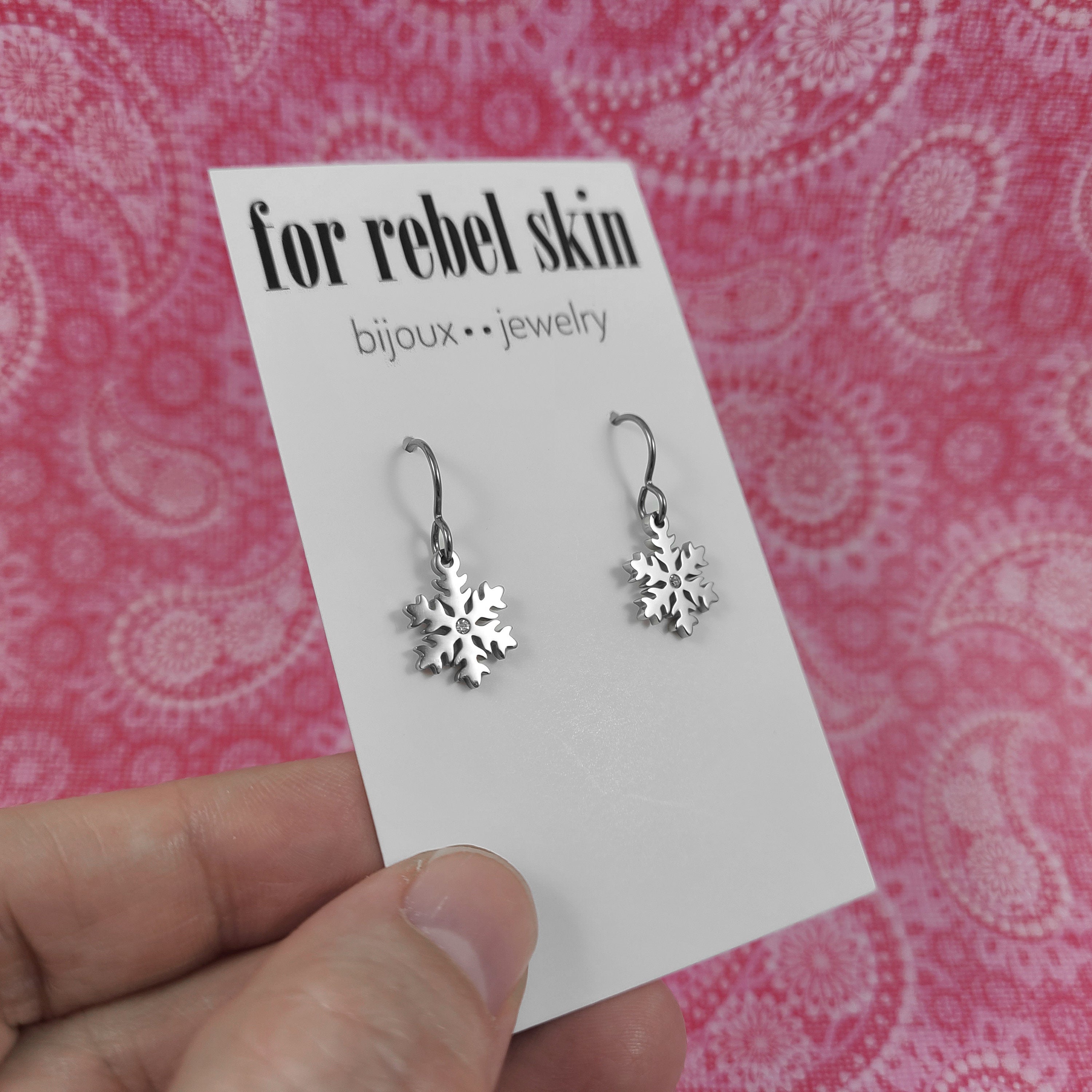 Dainty snowflace earrings, Hypoallergenic titanium and surgical steel, Waterproof non tarnish jewelry, Winter gift for her