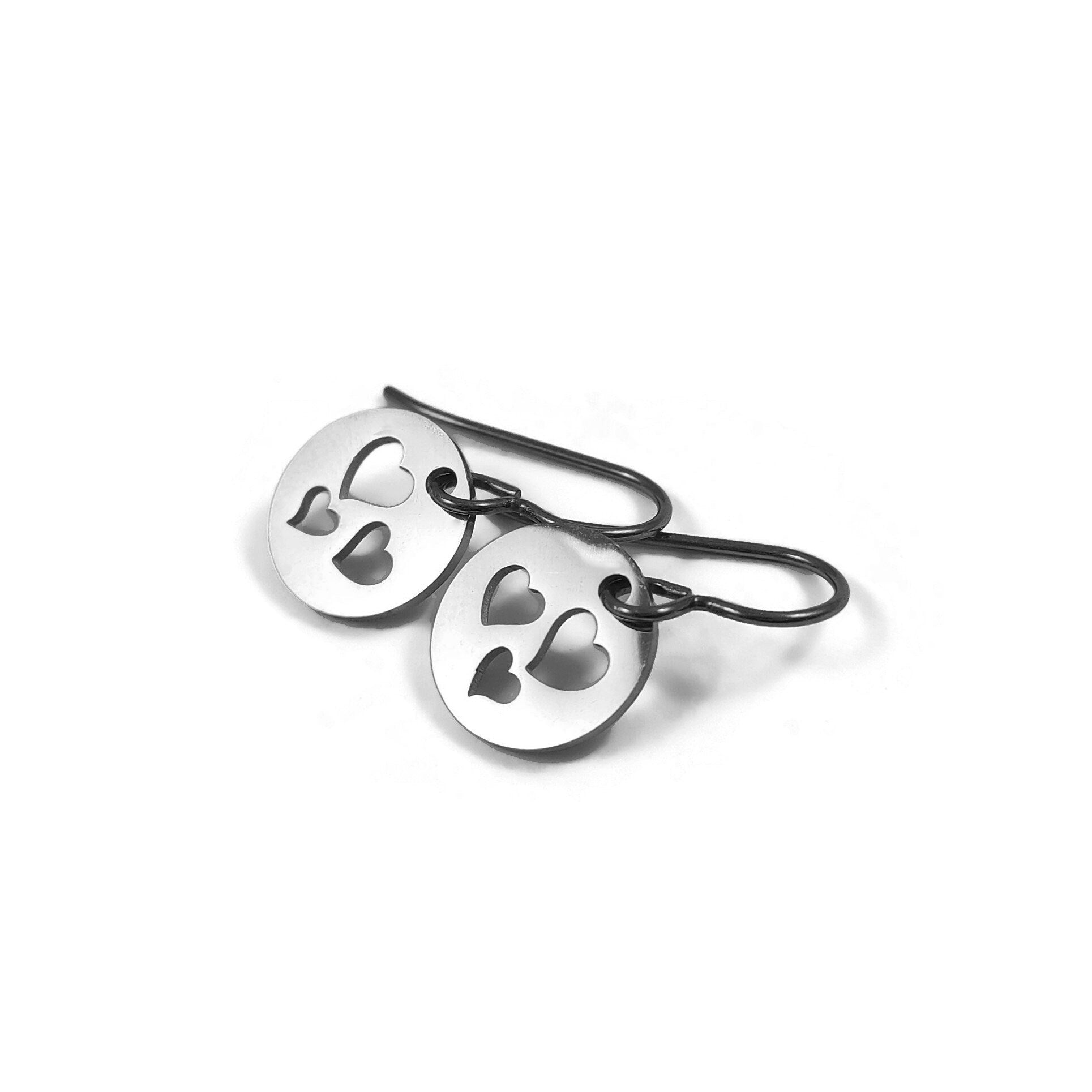 Heart drop earrings, Hypoallergenic pure titanium, Cute Valentine gift