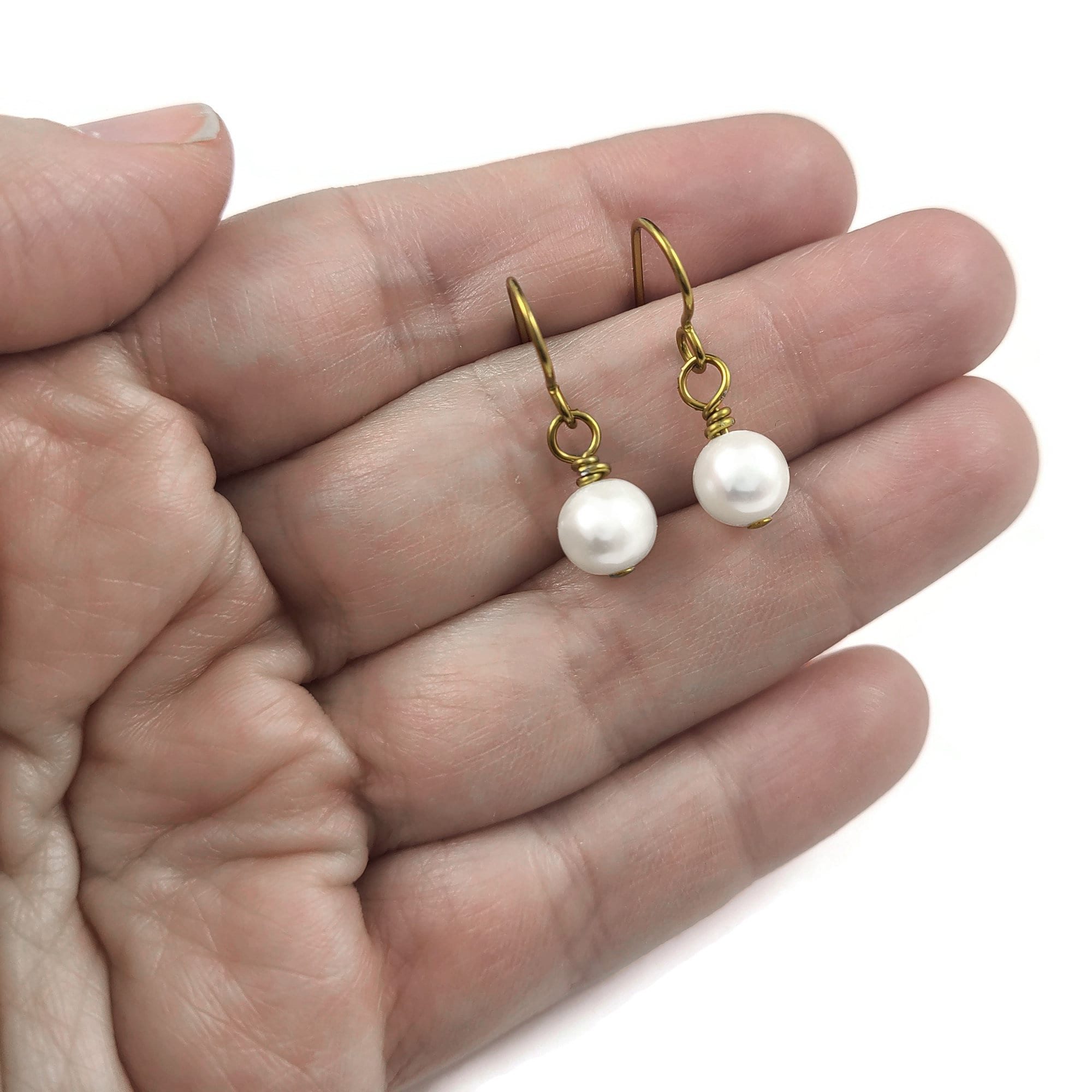 Real freshwater pearl drop earrings, Hypoallergenic pure niobium jewelry, Tarnish free gold