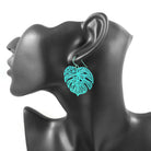 Palm leaf earrings, Green hollow niobium earrings, Lightweight tropical earrings, Monstera plant lover gift idea